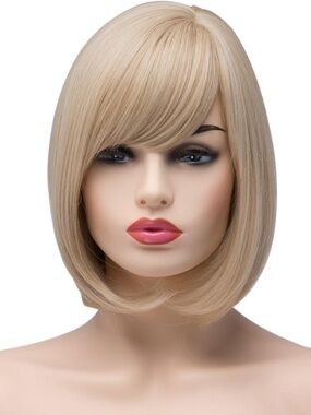 Short Blonde Highlight Straight Bob Wig with Bangs Blonde Wig Halloween Costume